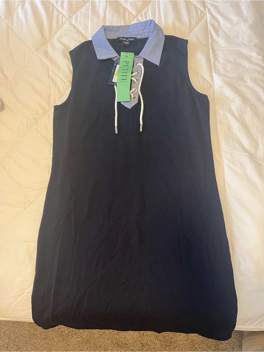 Nautica Navy Dress with Chambray Lace-Up Collar
